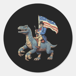 Lustiges T-Shirt Abe Lincoln Reitet Auf Einem Dino Runder Aufkleber