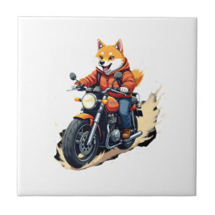 Lustiges T-Shirt, Shiba Inu, Motorrad, Hund, Puppe Fliese