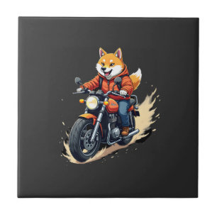 Lustiges T-Shirt, Shiba Inu, Motorrad, Hund, Puppe Fliese
