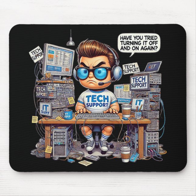 Lustiges Tech-Support-Cartoon-T-Shirt Mousepad (Vorne)