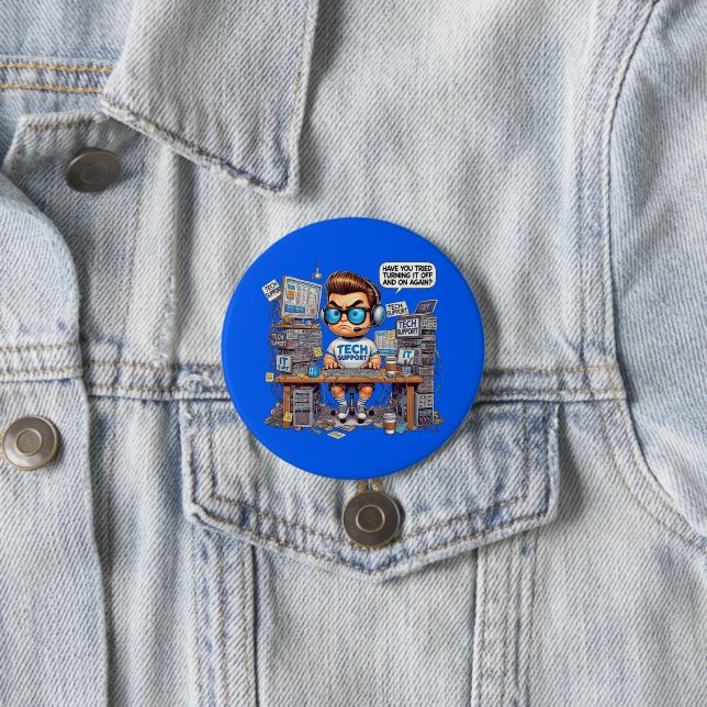 Lustiges Tech-Support-T-Shirt Cartoon Button (Beispiel)