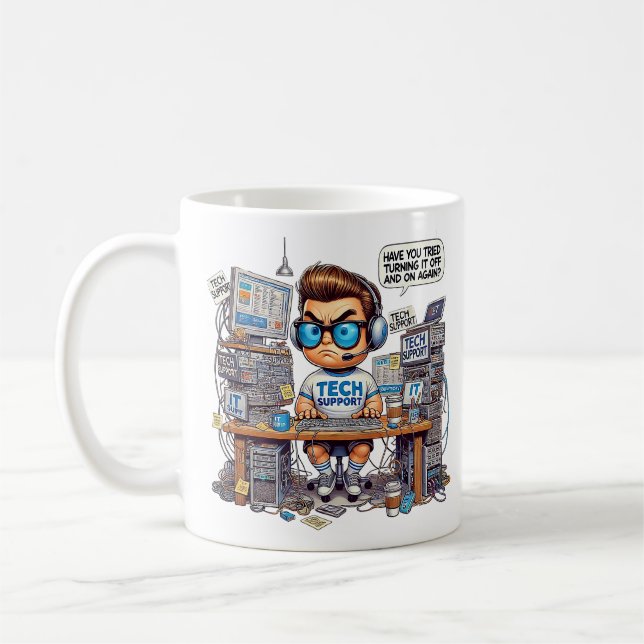 Lustiges Tech-Support-T-Shirt Cartoon Kaffeetasse (Links)