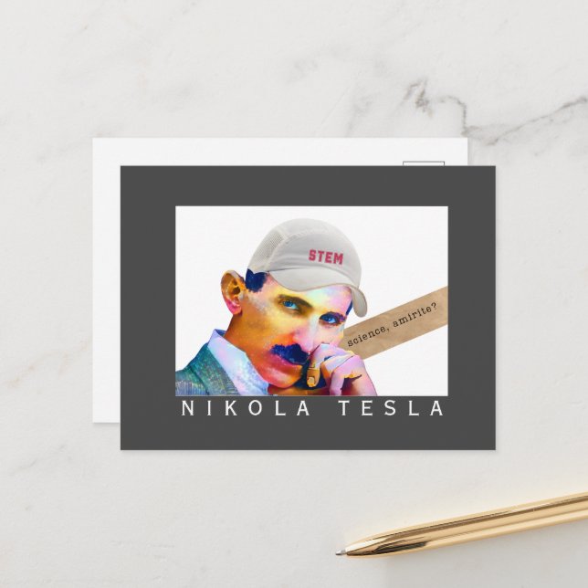 Lustiges Tesla-Porträt   Postkarte (Vorderseite/Rückseite Beispiel)