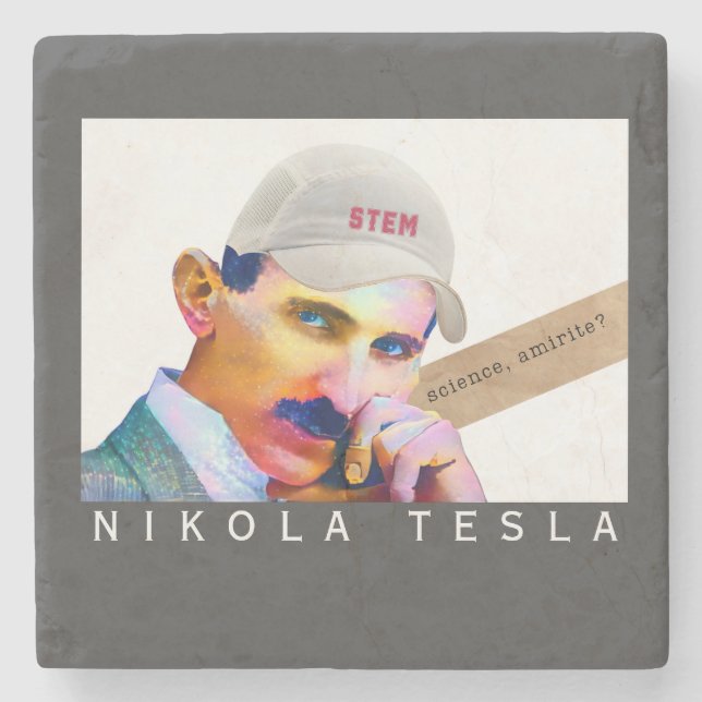 Lustiges Tesla-Porträt   Steinuntersetzer (Vorderseite)