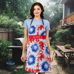 Lustiges Tie Dye Muster Monogramm rot weiß blau Schürze