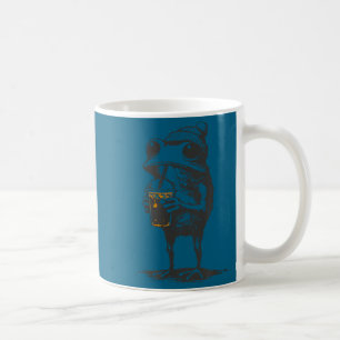 Lustiges Tier-Meme-Frosch, der eisgekühlten Kaffee Kaffeetasse