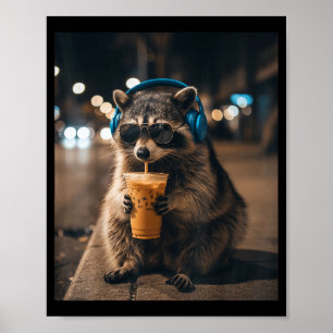 Lustiges Tier-Meme Waschbär, der eisgekühlten Kaff Poster