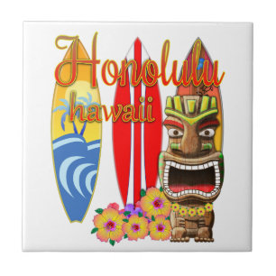 Lustiges Tiki Honolulu Hawaii Surfen Fliese