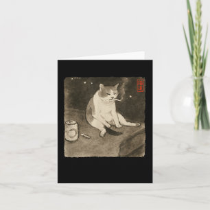 Lustiges Trauriges Katze Rauchen Meme Sumi-e Japan Karte