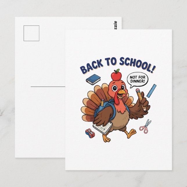 Lustiges Truthahn-Design für den Schulbeginn Postkarte (Vorne/Hinten)