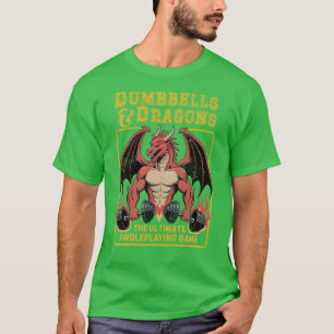 Lustiges TTRPG DND-Gym-Workout Hanteln und Drachen T-Shirt