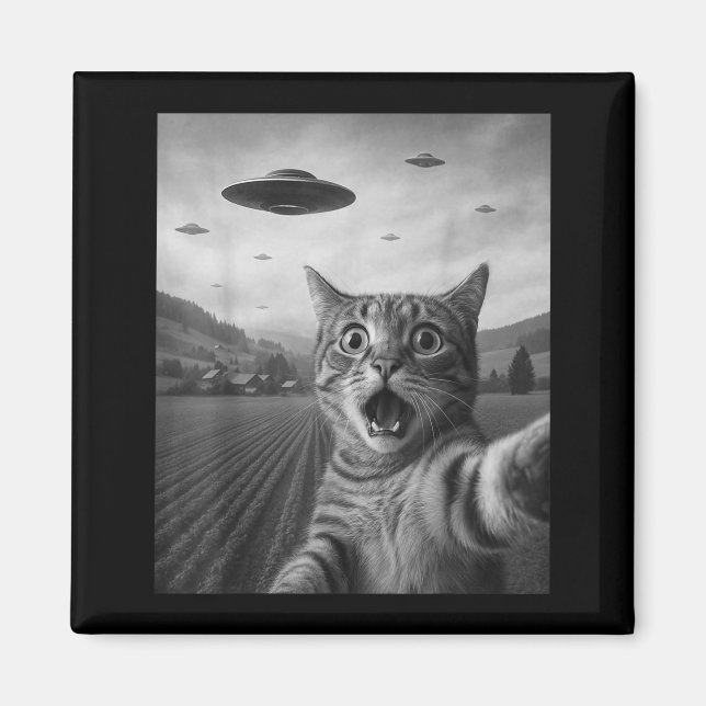 Lustiges überrascht Ed Katze Selfie mit Alien UFO  Magnet (Vorne)