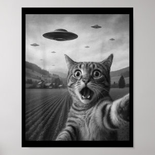 Lustiges überrascht Ed Katze Selfie mit Alien Ufo Poster