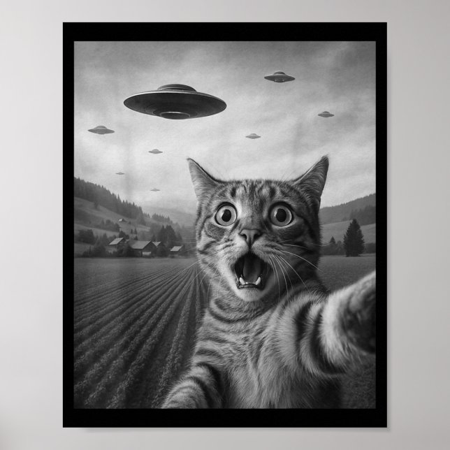Lustiges überrascht Ed Katze Selfie mit Alien Ufo  Poster (Vorne)