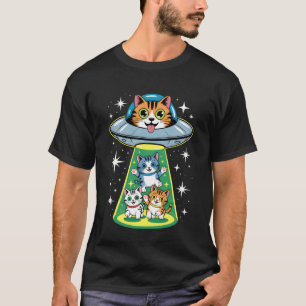 Lustiges UFO-Katze-Beam-Kätzchen Süßes Alien-Desig T-Shirt