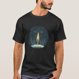Lustiges UFO strahlt Rentiere in Outfit für Alien- T-Shirt