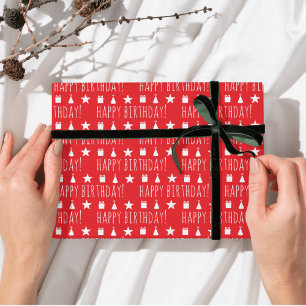 Lustiges und Festliches Rotes Happy Birthday Geschenkpapier