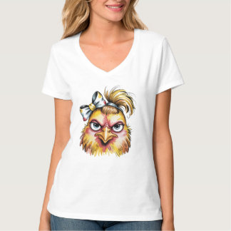 Lustiges Unordentliches Haar Huhn Schleife Freches T-Shirt