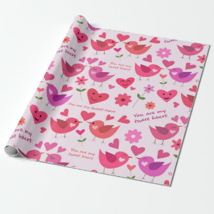 Lustiges Valentinstag Liebesvögel Muster Geschenkpapier