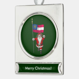 Lustiges Vater-Weihnachten mit Fahne von Georgia Banner-Ornament Silber