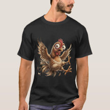 Lustiges verrücktes Huhn in Panik Cartoon Grafik T