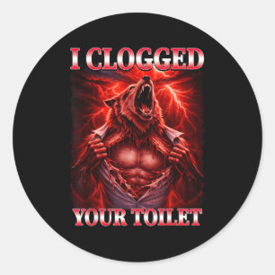 Lustiges verstopftes Toilette Alpha-Wolf-Meme Gehi Runder Aufkleber