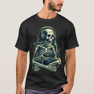 Lustiges Videospiel Halloween-Skelett-Gamer-Gaming T-Shirt