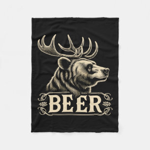 Lustiges Vintage-Bierdesign Bär mit Hirschgeweih F Fleecedecke