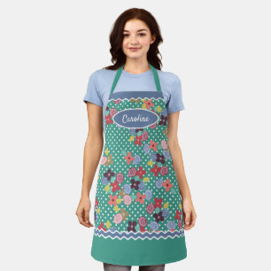 Lustiges Vintage-Blumen-Polka-Punkte-Muster auf Gr Schürze