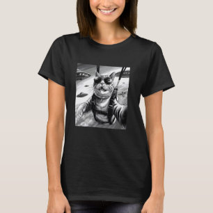 Lustiges Vintage-Fallschirmspringen-Katzen-Selfie T-Shirt