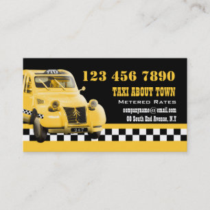Lustiges vintage gelbes schwarzes Taxi Visitenkarte