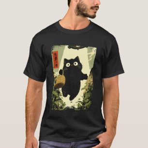 Lustiges Vintage-Japanisches-Schwarzkatzen-UFO-Ali T-Shirt
