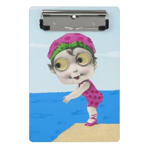 Lustiges Vintage-Mädchen-Schwimmerin rosa Badeanzu Mini Klemmbrett