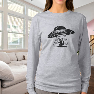 Lustiges Vintage-Schwarzes-Katze-UFO-Raumschiff  T-Shirt