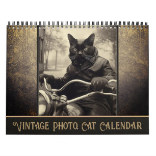Lustiges Vintage-Sepia-Foto schwarze Katze Kalender