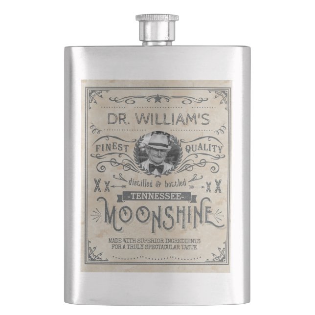 Lustiges Vintages Moonshine Flachmann (Vorderseite)