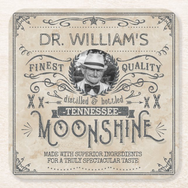 Lustiges Vintages Moonshine Rechteckiger Pappuntersetzer (Vorderseite)