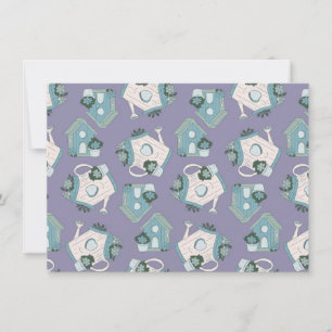 Lustiges Vogelhaus-Design Lila Blau Weiß Einladung