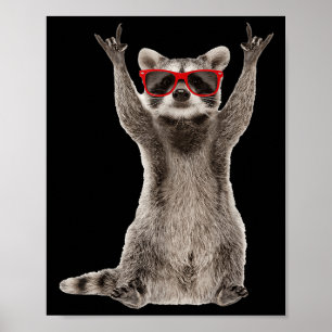 Lustiges Waschbär-Rock-Musik-Handzeichen Männer Fr Poster