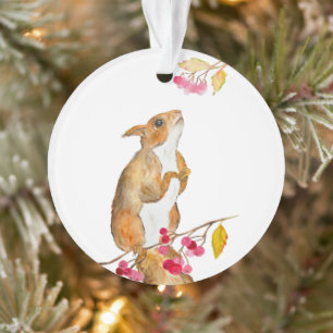 Lustiges Wasserfarben-Eichhörnchen auf einem Ast m Ornament