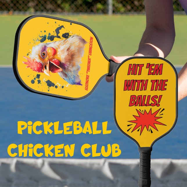Lustiges Wasserfarben-Huhn Personalisiert Pickleball Schläger (Von Creator hochgeladen)