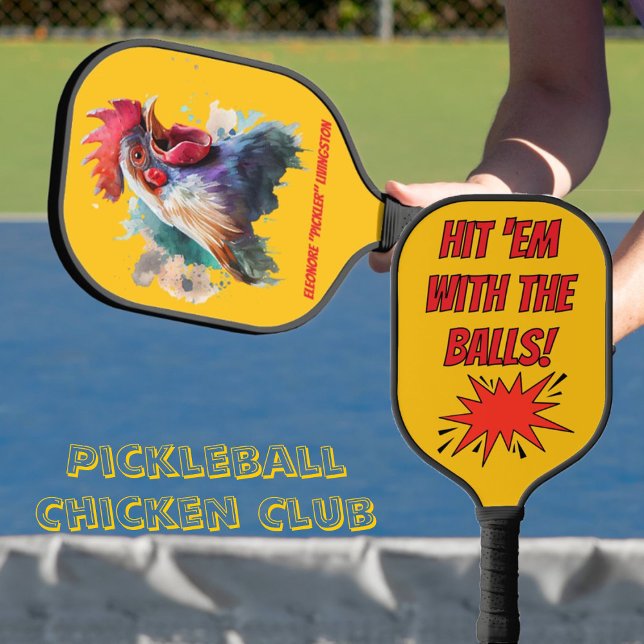 Lustiges Wasserfarben-Huhn Personalisiert Pickleball Schläger (Von Creator hochgeladen)