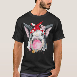 Lustiges Wasserfarben-Schwein mit Bubblegum und ro T-Shirt
