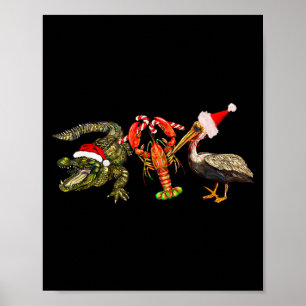 Lustiges Weihnachten Alligator Pelikan Krebs Feier Poster