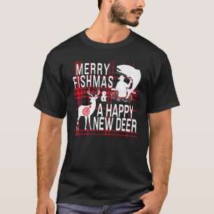 Lustiges Weihnachten Angeln Jagen Fisch Hirsch Fas T-Shirt
