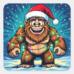 Lustiges Weihnachten Bigfoot Sasquatch Quadratischer Aufkleber