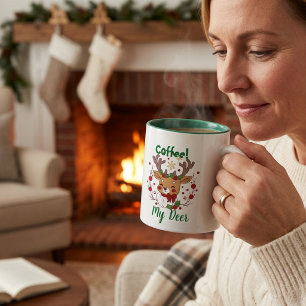 Lustiges Weihnachten Braun & Grün ''Mein Hirsch'' Zweifarbige Tasse