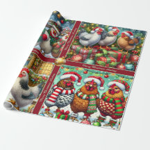Lustiges Weihnachten Hühner Geschenkpapier mit Tex