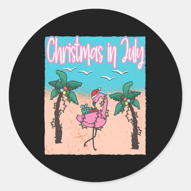 Lustiges Weihnachten im Juli Flamingo Beach Weihna Runder Aufkleber (Vorderseite)