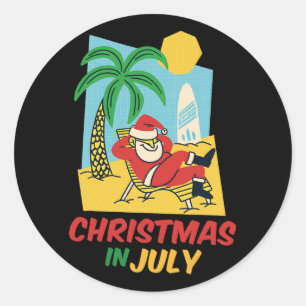 Lustiges Weihnachten im Juli-Shirt Sommer Santa St Runder Aufkleber